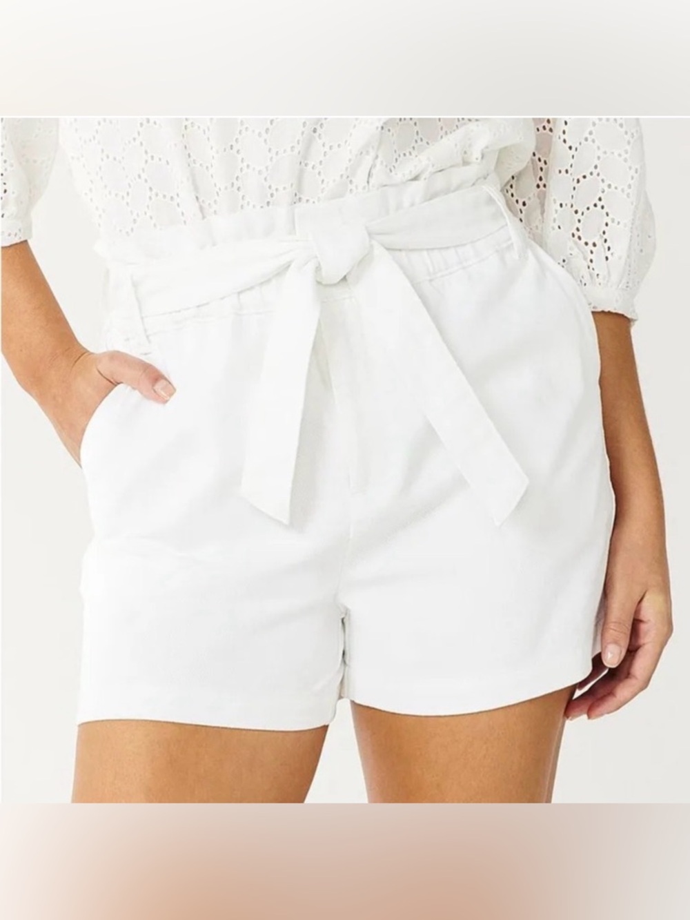 DRAPER JAMES RSVP™ Paperbag High Waist Shorts Denim White Tie Waist Size S EUC